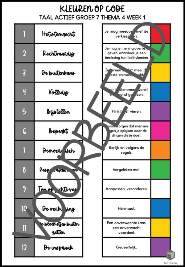 TAAL ACTIEF WOORDENSCHAT KLEUREN OP CODE GROEP 7 THEMA 4 - Afbeelding 3