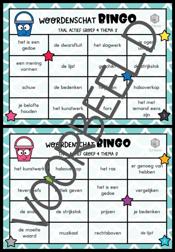 TAAL ACTIEF VERSIE 5 WOORDENSCHATBINGO GROEP 4 THEMA 3 - Afbeelding 2