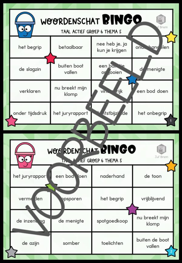 TAAL ACTIEF VERSIE 5 WOORDENSCHATBINGO GROEP 6 THEMA 5 - Afbeelding 2