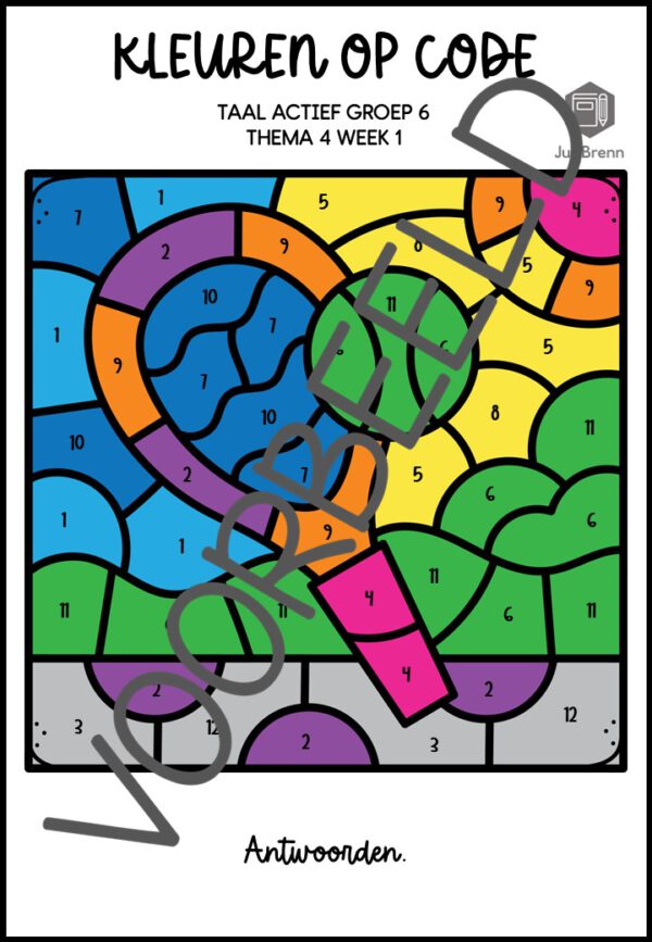 TAAL ACTIEF WOORDENSCHAT KLEUREN OP CODE GROEP 6 THEMA 4 - Afbeelding 4