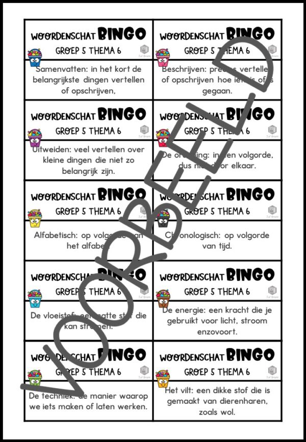 TAAL ACTIEF VERSIE 5 WOORDENSCHATBINGO GROEP 5 THEMA 6 - Afbeelding 3