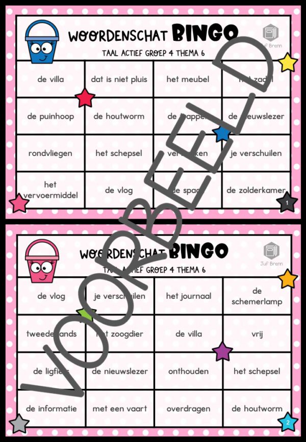 TAAL ACTIEF VERSIE 5 WOORDENSCHATBINGO GROEP 4 THEMA 6 - Afbeelding 2