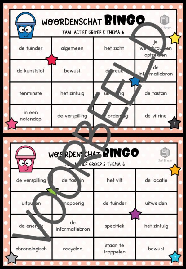 TAAL ACTIEF VERSIE 5 WOORDENSCHATBINGO GROEP 5 THEMA 6 - Afbeelding 2