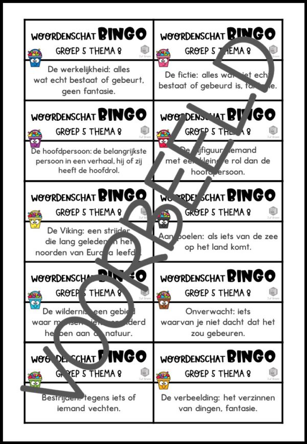 TAAL ACTIEF VERSIE 5 WOORDENSCHATBINGO GROEP 5 THEMA 8 - Afbeelding 3