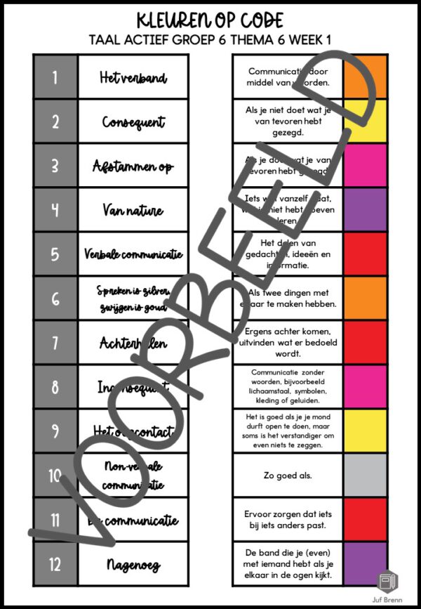 TAAL ACTIEF WOORDENSCHAT KLEUREN OP CODE GROEP 6 THEMA 6 - Afbeelding 3