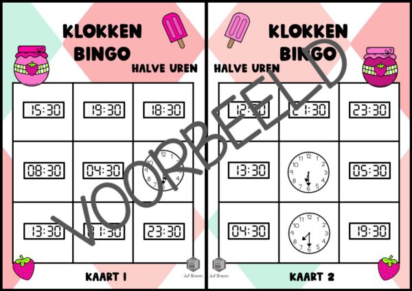 KLOKKENBINGO: HALVE UREN ANALOOG - DIGITAAL - Afbeelding 2