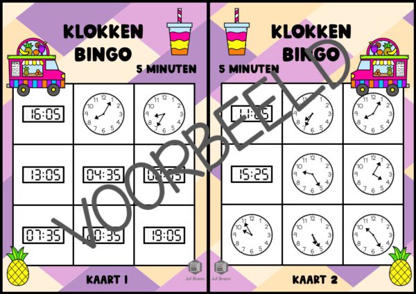 KLOKKENBINGO: 5 MINUTEN ANALOOG - DIGITAAL - Afbeelding 2