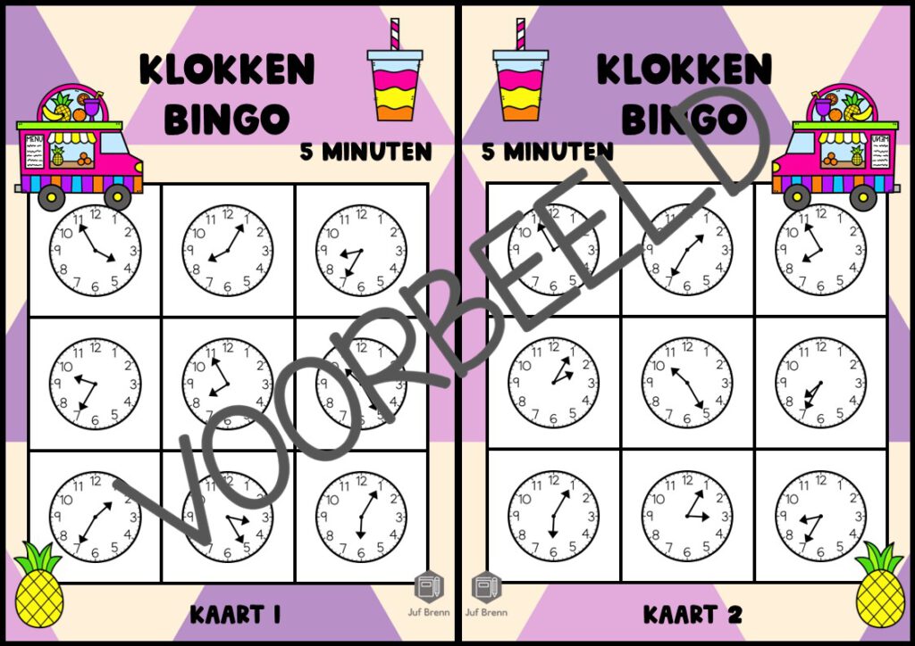 KLOKKENBINGO: 5 MINUTEN ANALOOG VLAAMSE VERSIE - Juf Brenn