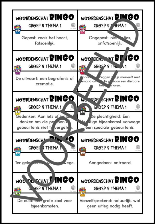TAAL ACTIEF VERSIE 5 WOORDENSCHATBINGO GROEP 8 THEMA 1 - Afbeelding 3