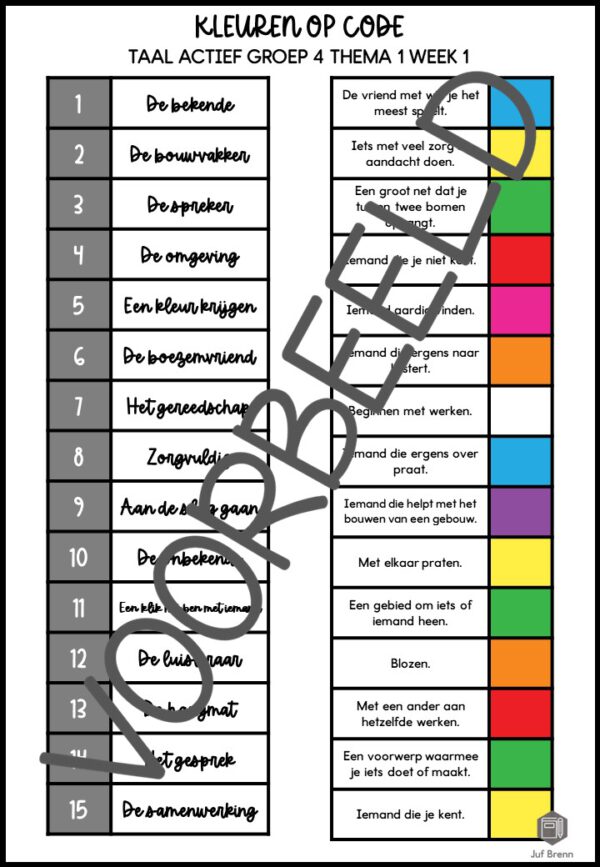 TAAL ACTIEF 5 WOORDENSCHAT KLEUREN OP CODE GROEP 4 THEMA 1 - Afbeelding 3