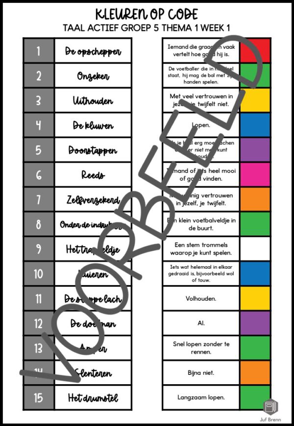 TAAL ACTIEF 5 WOORDENSCHAT KLEUREN OP CODE GROEP 5 THEMA 1 - Afbeelding 3