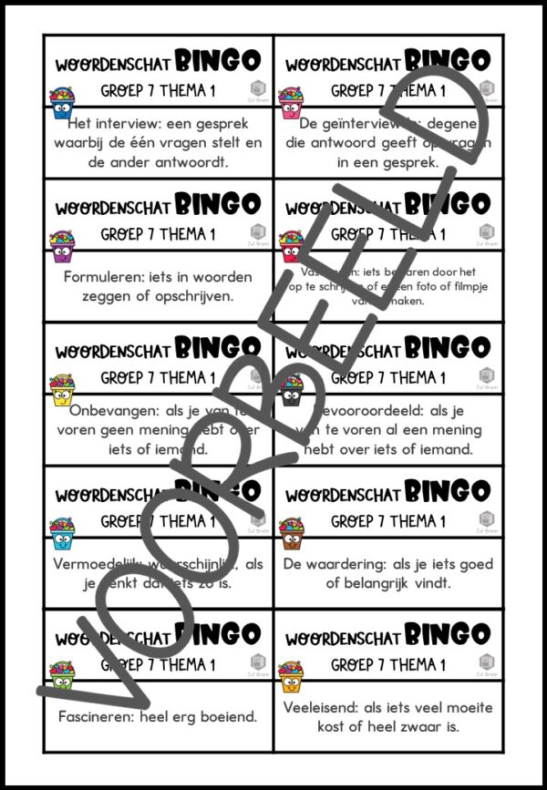 TAAL ACTIEF VERSIE 5 WOORDENSCHATBINGO GROEP 7 THEMA 1 - Afbeelding 3