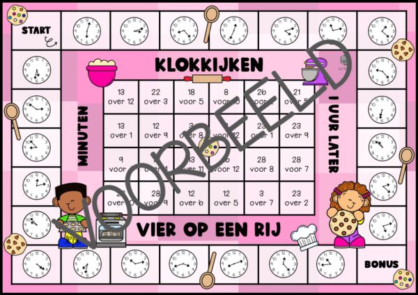 VIER OP EEN RIJ: KLOKKIJKEN MINUTEN 1 UUR EERDER/LATER VLAAMSE VERSIE - Afbeelding 2