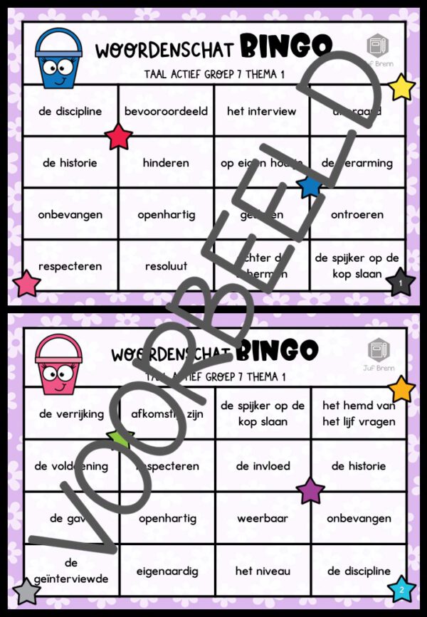 TAAL ACTIEF VERSIE 5 WOORDENSCHATBINGO GROEP 7 THEMA 1 - Afbeelding 2