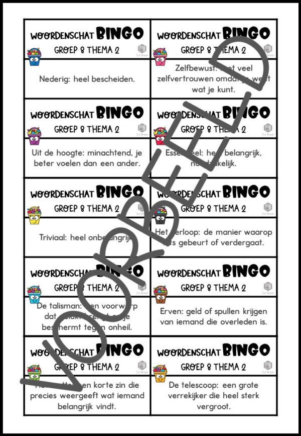 TAAL ACTIEF VERSIE 5 WOORDENSCHATBINGO GROEP 8 THEMA 2 - Afbeelding 3