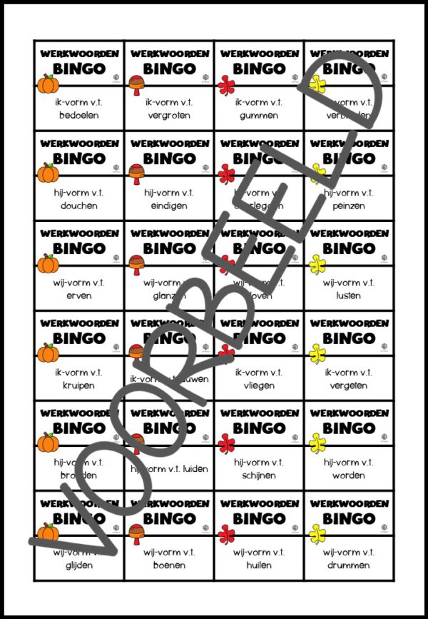 WERKWOORDENBINGO: VERLEDEN TIJD FALL EDITION - Afbeelding 3