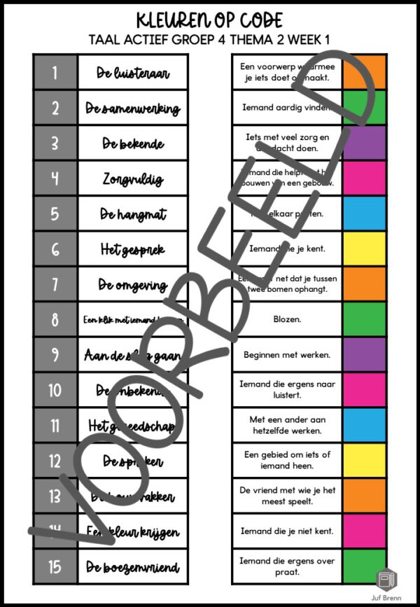 TAAL ACTIEF 5 WOORDENSCHAT KLEUREN OP CODE GROEP 4 THEMA 2 - Afbeelding 3