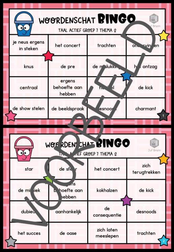 TAAL ACTIEF VERSIE 5 WOORDENSCHATBINGO GROEP 7 THEMA 2 - Afbeelding 2