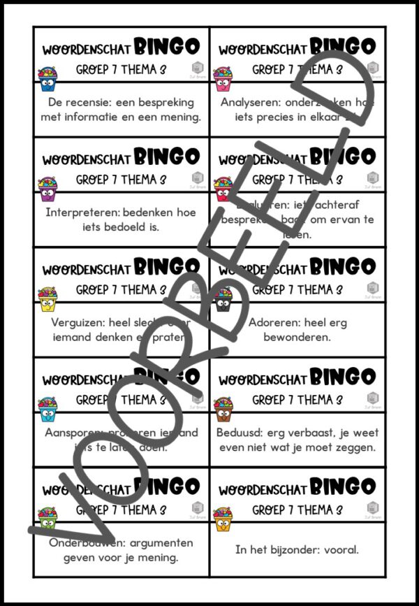 TAAL ACTIEF VERSIE 5 WOORDENSCHATBINGO GROEP 7 THEMA 3 - Afbeelding 3