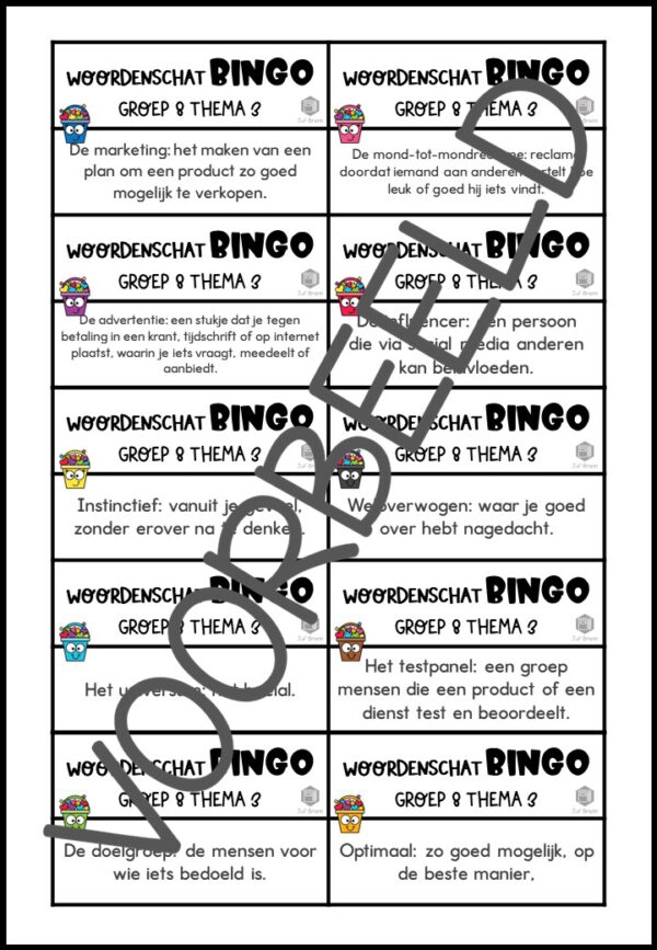 TAAL ACTIEF VERSIE 5 WOORDENSCHATBINGO GROEP 8 THEMA 3 - Afbeelding 3