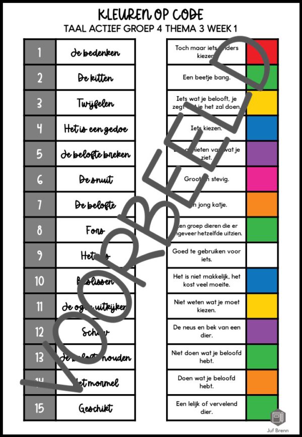 TAAL ACTIEF 5 WOORDENSCHAT KLEUREN OP CODE GROEP 4 THEMA 3 - Afbeelding 3