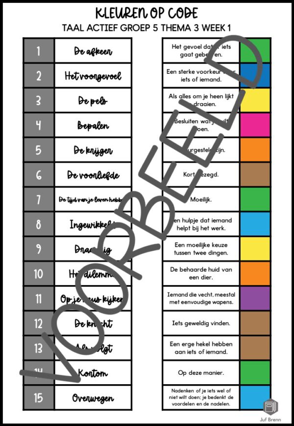 TAAL ACTIEF 5 WOORDENSCHAT KLEUREN OP CODE GROEP 5 THEMA 3 - Afbeelding 3