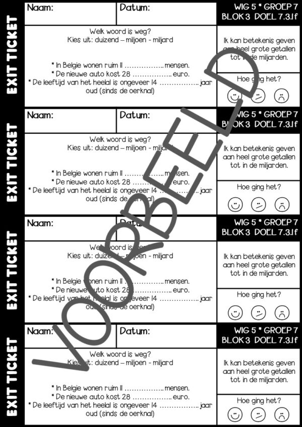 EXIT TICKETS WERELD IN GETALLEN 5 GROEP 7 BLOK 3 - Afbeelding 2