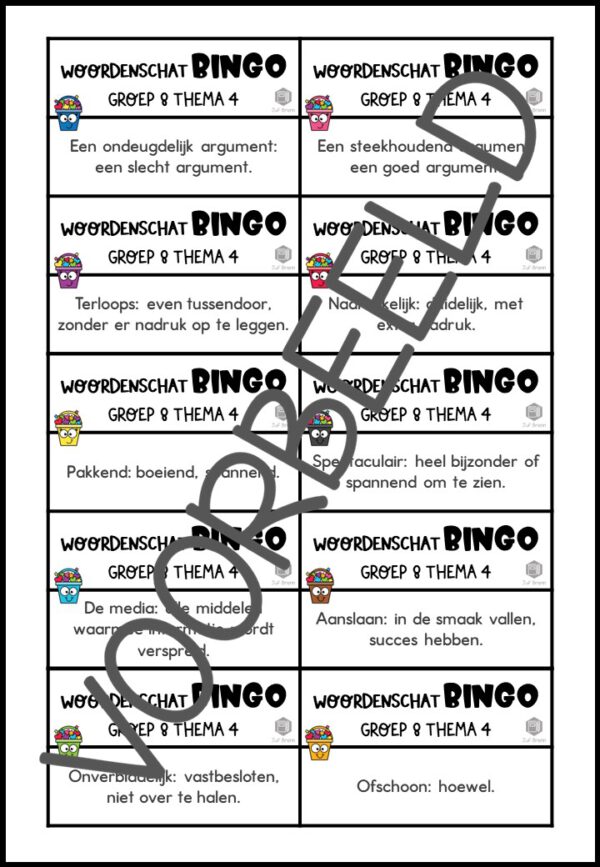 TAAL ACTIEF VERSIE 5 WOORDENSCHATBINGO GROEP 8 THEMA 4 - Afbeelding 3