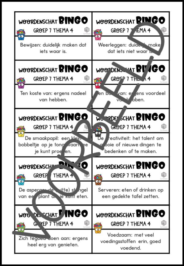 TAAL ACTIEF VERSIE 5 WOORDENSCHATBINGO GROEP 7 THEMA 4 - Afbeelding 3