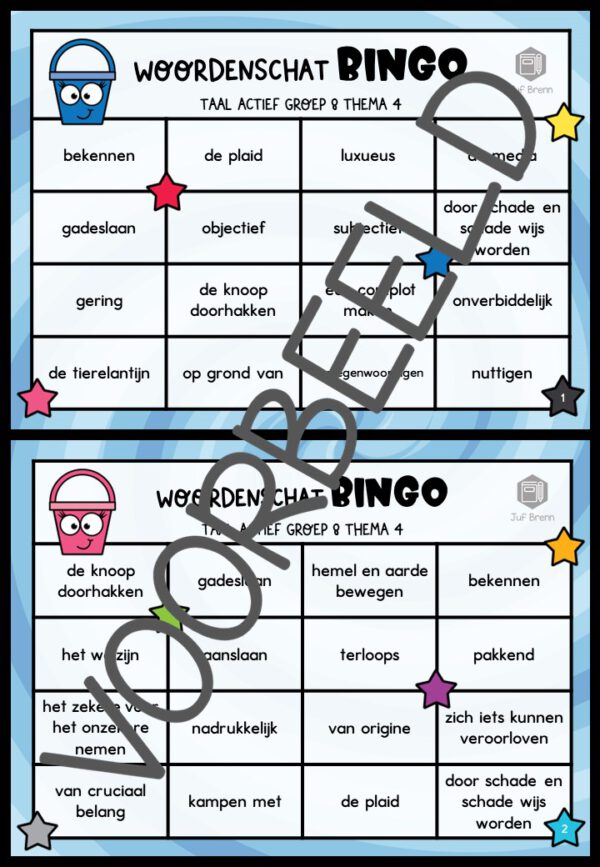TAAL ACTIEF VERSIE 5 WOORDENSCHATBINGO GROEP 8 THEMA 4 - Afbeelding 2
