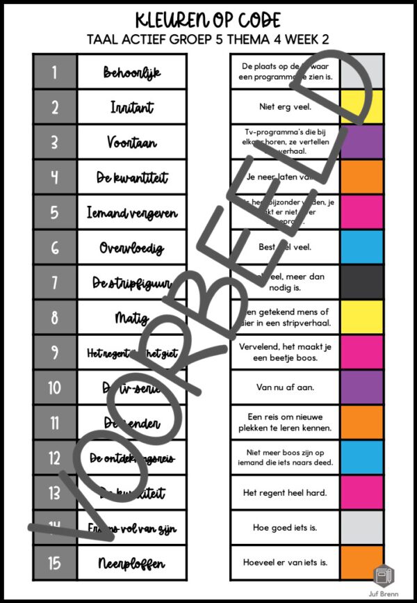 TAAL ACTIEF 5 WOORDENSCHAT KLEUREN OP CODE GROEP 5 THEMA 4 - Afbeelding 3