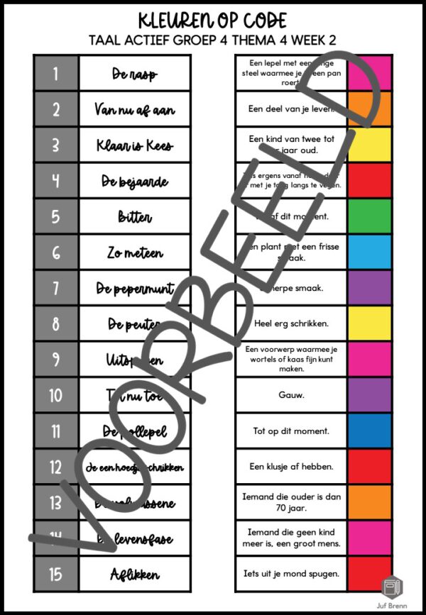 TAAL ACTIEF 5 WOORDENSCHAT KLEUREN OP CODE GROEP 4 THEMA 4 - Afbeelding 3