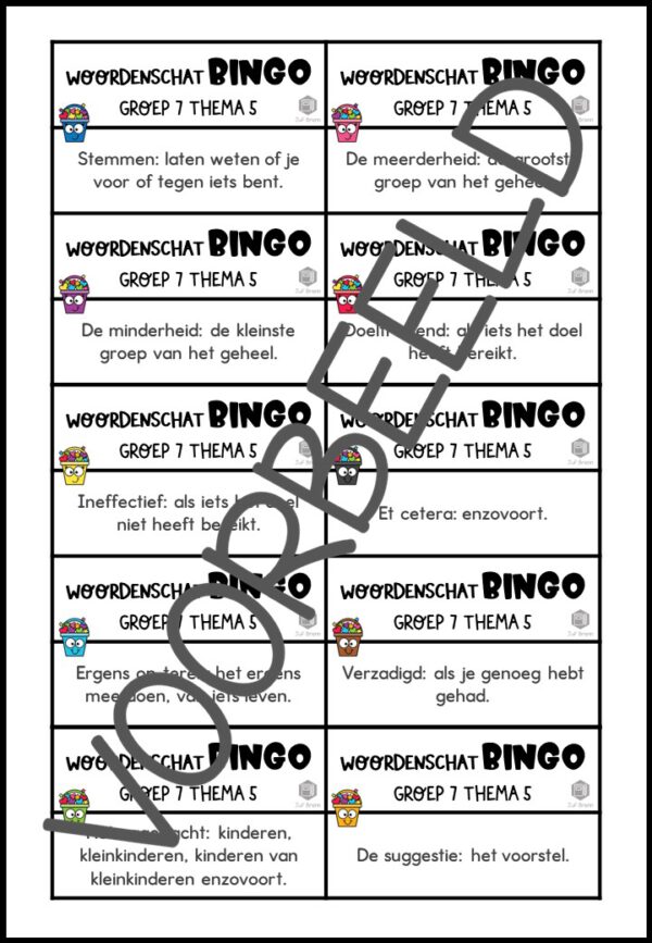 TAAL ACTIEF VERSIE 5 WOORDENSCHATBINGO GROEP 7 THEMA 5 - Afbeelding 3
