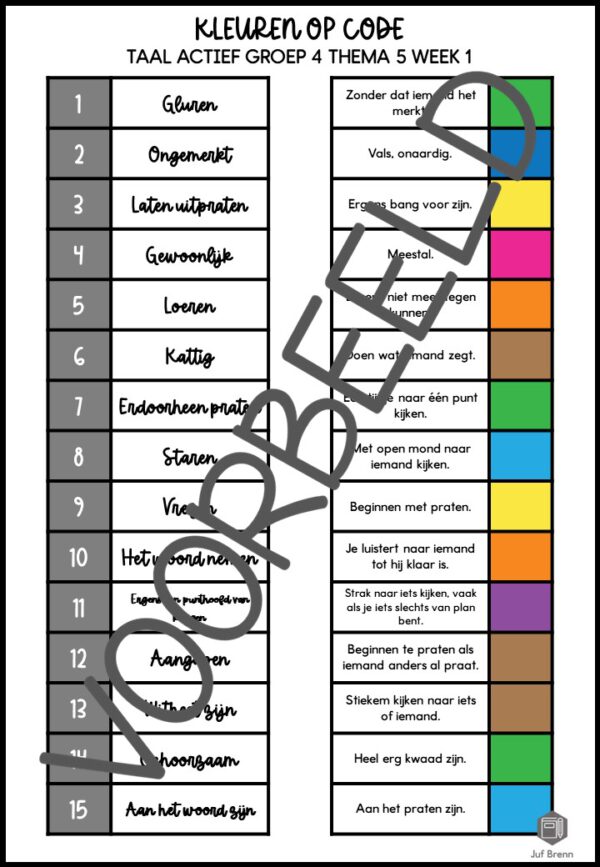 TAAL ACTIEF 5 WOORDENSCHAT KLEUREN OP CODE GROEP 4 THEMA 5 - Afbeelding 3