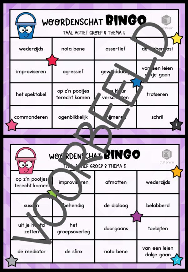 TAAL ACTIEF VERSIE 5 WOORDENSCHATBINGO GROEP 8 THEMA 5 - Afbeelding 2