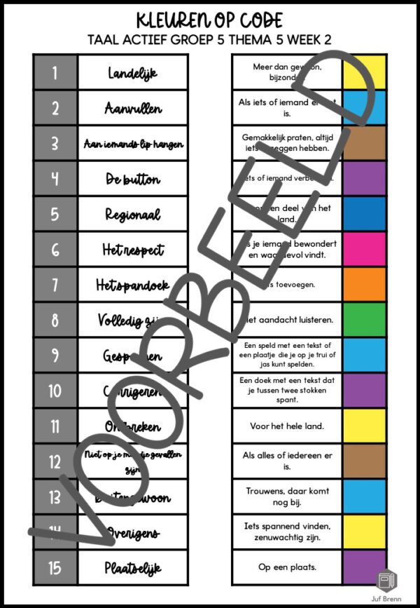 TAAL ACTIEF 5 WOORDENSCHAT KLEUREN OP CODE GROEP 5 THEMA 5 - Afbeelding 3