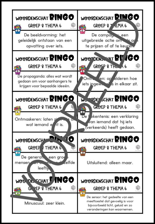 TAAL ACTIEF VERSIE 5 WOORDENSCHATBINGO GROEP 8 THEMA 6 - Afbeelding 3