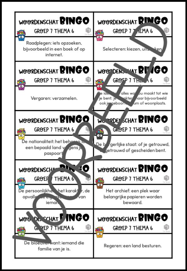 TAAL ACTIEF VERSIE 5 WOORDENSCHATBINGO GROEP 7 THEMA 6 - Afbeelding 3