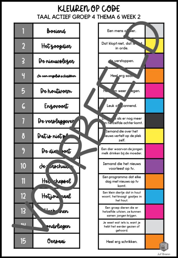 TAAL ACTIEF 5 WOORDENSCHAT KLEUREN OP CODE GROEP 4 THEMA 6 - Afbeelding 3