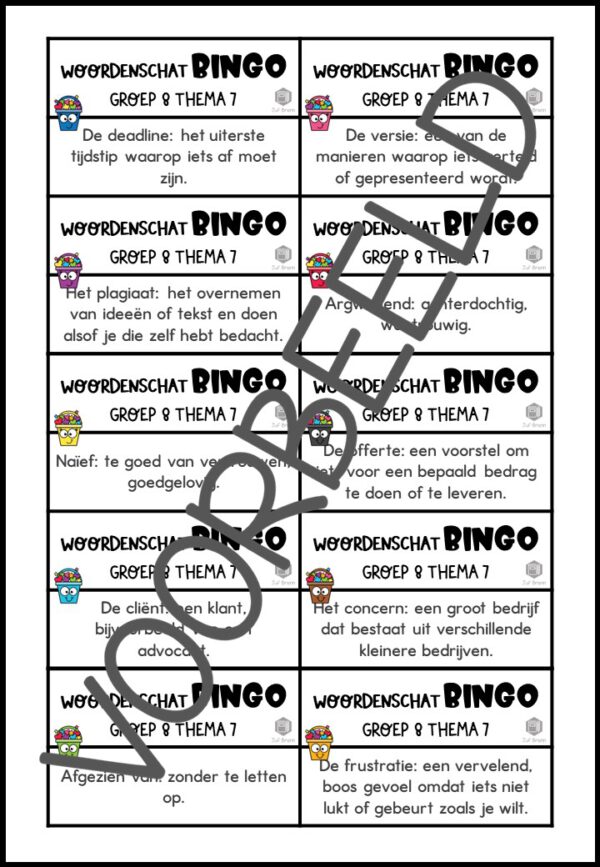 TAAL ACTIEF VERSIE 5 WOORDENSCHATBINGO GROEP 8 THEMA 7 - Afbeelding 3