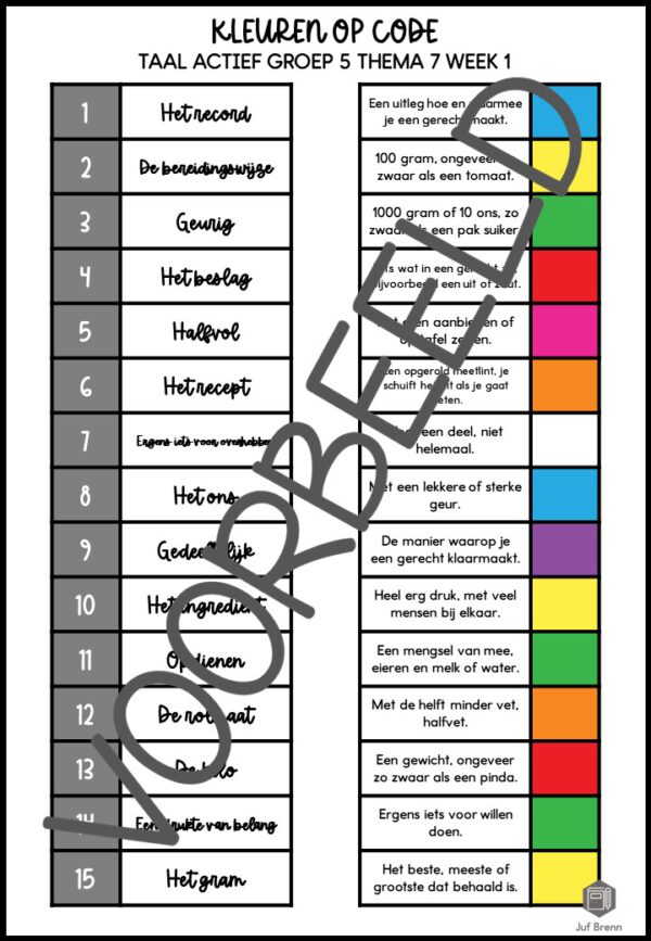 TAAL ACTIEF 5 WOORDENSCHAT KLEUREN OP CODE GROEP 5 THEMA 7 - Afbeelding 3