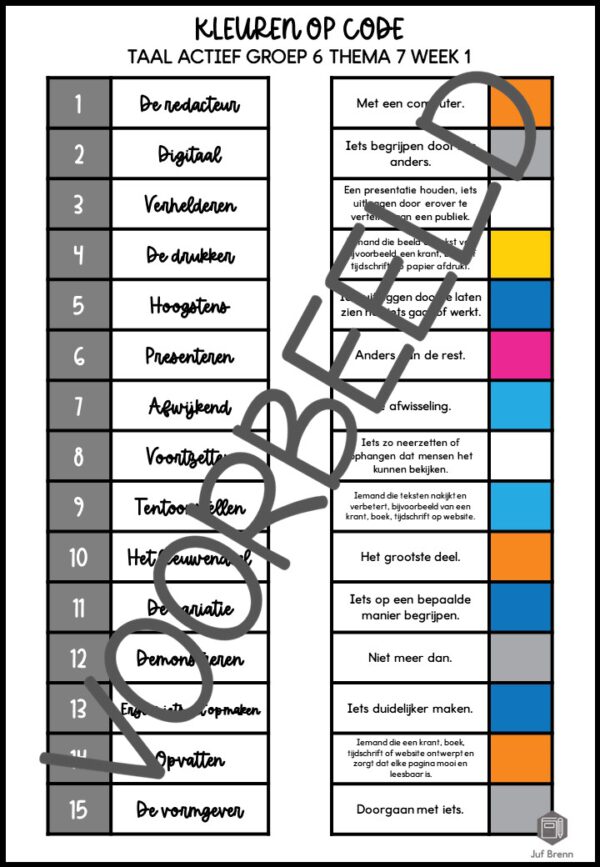 TAAL ACTIEF 5 WOORDENSCHAT KLEUREN OP CODE GROEP 6 THEMA 7 - Afbeelding 3