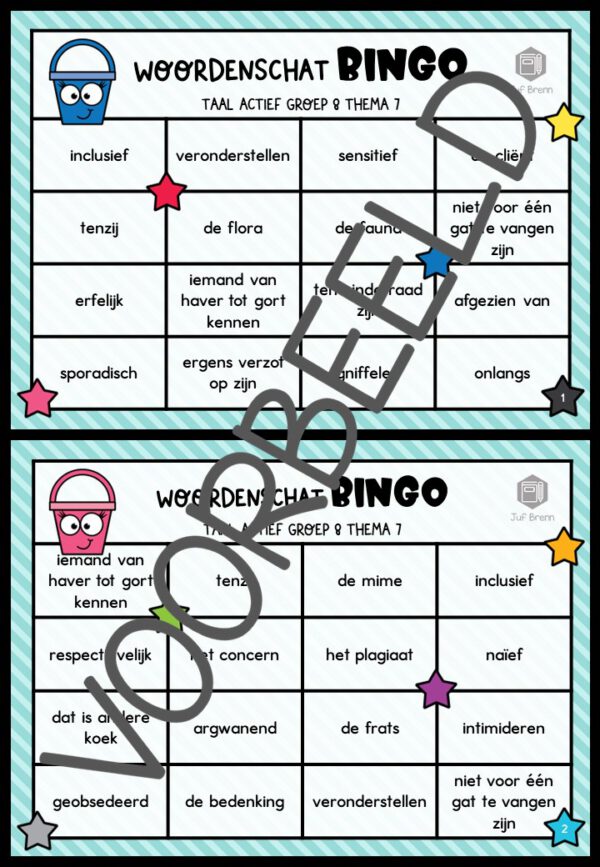 TAAL ACTIEF VERSIE 5 WOORDENSCHATBINGO GROEP 8 THEMA 7 - Afbeelding 2