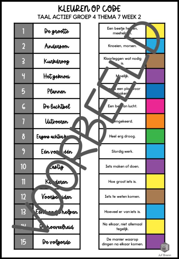 TAAL ACTIEF 5 WOORDENSCHAT KLEUREN OP CODE GROEP 4 THEMA 7 - Afbeelding 3