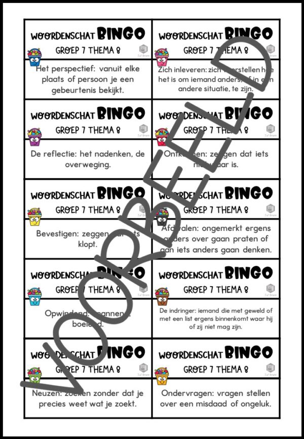 TAAL ACTIEF VERSIE 5 WOORDENSCHATBINGO GROEP 7 THEMA 8 - Afbeelding 3