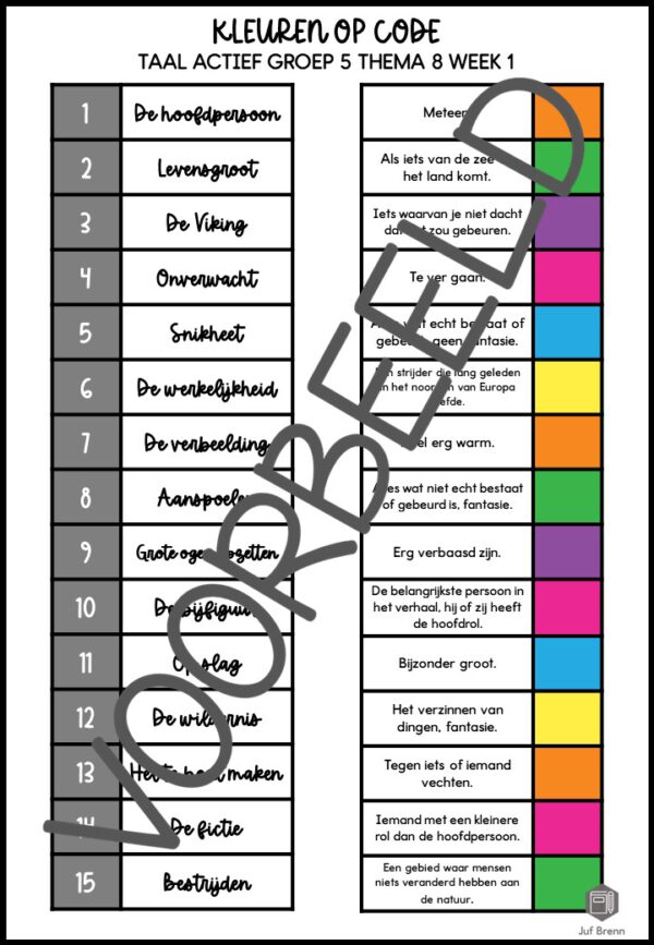 TAAL ACTIEF 5 WOORDENSCHAT KLEUREN OP CODE GROEP 5 THEMA 8 - Afbeelding 2