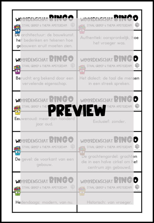STAAL 1 WOORDENSCHATBINGO GROEP 6 THEMA AMSTERDAM - Afbeelding 3