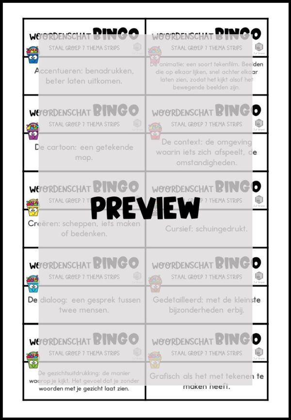 STAAL 1 WOORDENSCHATBINGO GROEP 7 THEMA STRIPS - Afbeelding 3