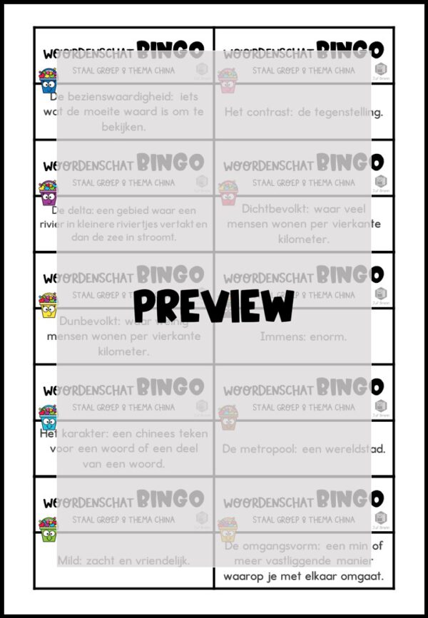 STAAL 1 WOORDENSCHATBINGO GROEP 8 THEMA CHINA - Afbeelding 3