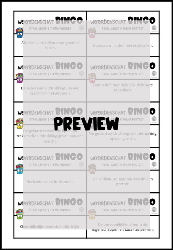STAAL 2 WOORDENSCHATBINGO GROEP 8 THEMA PORTRET - Afbeelding 3